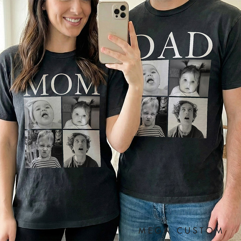 Personalized Photo Comfort Tee Custom Retro Vintage Kids' Photo Tee Gift for Mama Daddy Gigi Papa Custom Nicknames TShirt