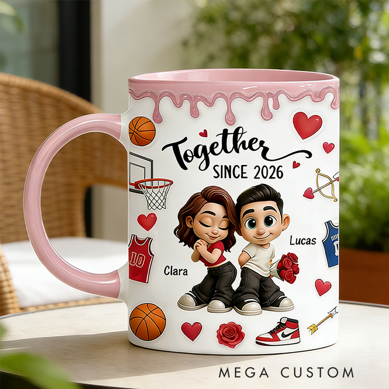 Personalized Couple’s Basketball Mug "Together Since" with Custom Names Design Gift for Anniversaries Valentine’s Day