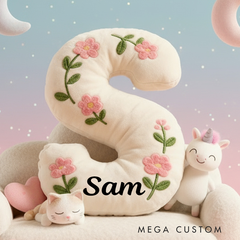 Personalized Cute Flower Letter Pillow Graphic 3D Print Flower Name Pillow for Kids Family Gardening Lover Gift
