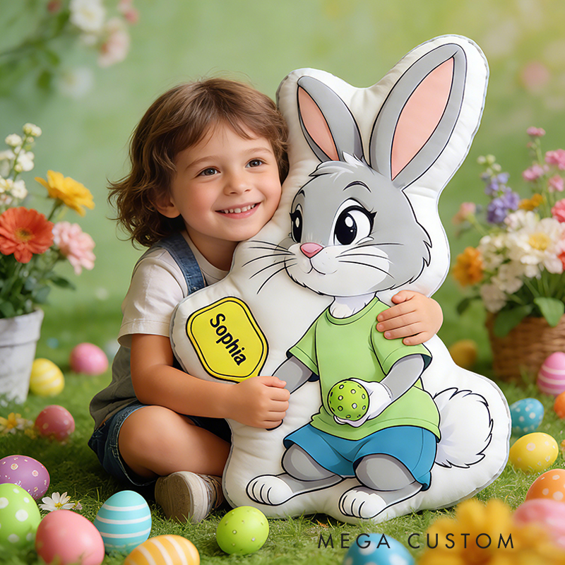 Personalized Easter Pickleball Bunny Pillow with Custom Name for Kids Easter Gifts 