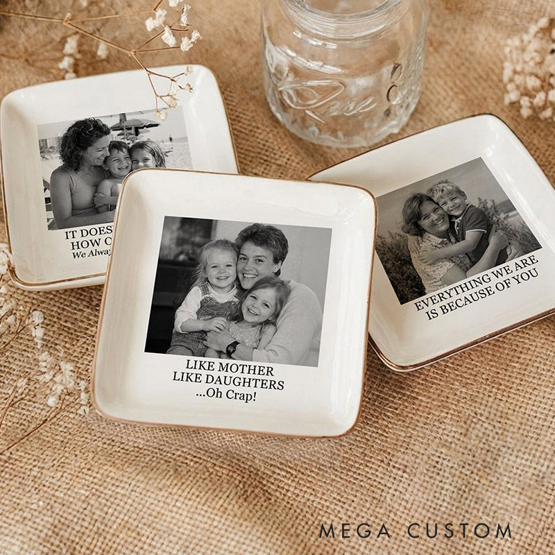 Personalized Photo Jewelry Dish Custom Vintage Photo & Message Ring Dish Mother's Day Gifts for Mom