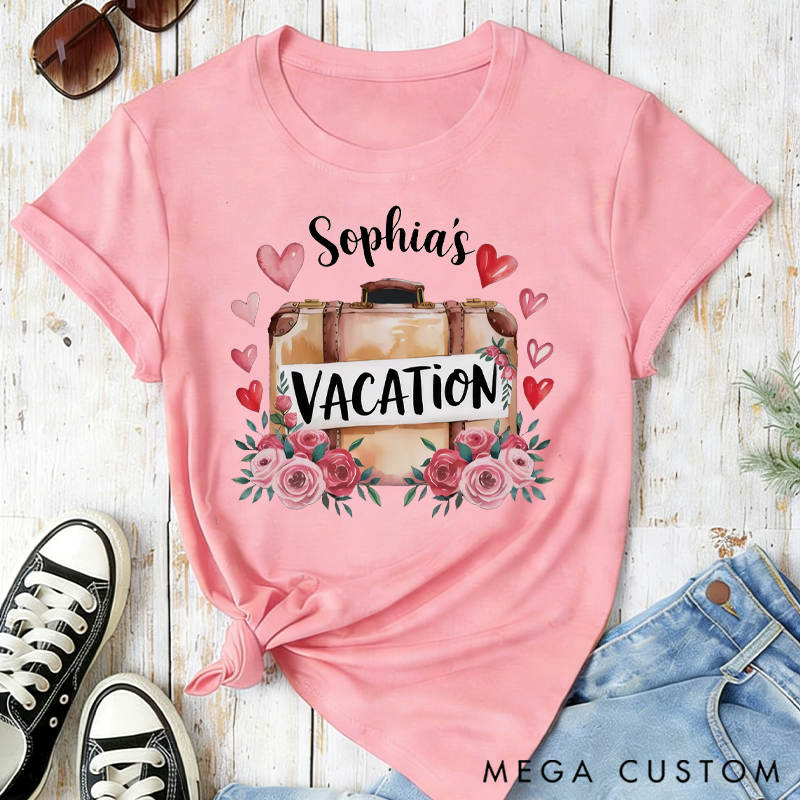 Personalized Vacation Heart Classic T-shirts Vintage Botanical Valentine's Day Crewneck Gift