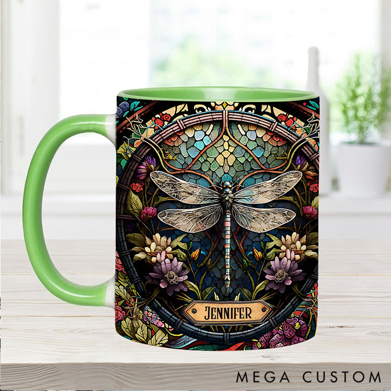 Personalized Beautiful Dragonfly Mug Adorned with 3D Tool Embellishments Custom Name Engraved Mug for Avid Garden Lovers