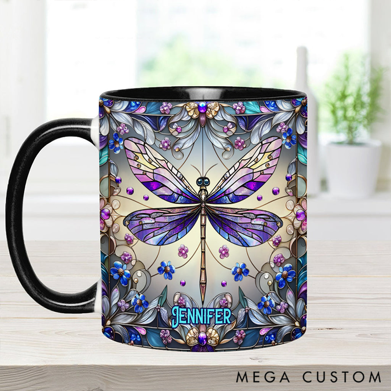Personalized Purple Dragonfly Lady Mug Adorned with 3D Tool Embellishments Custom Name Engraved Mug for Avid Garden Lovers