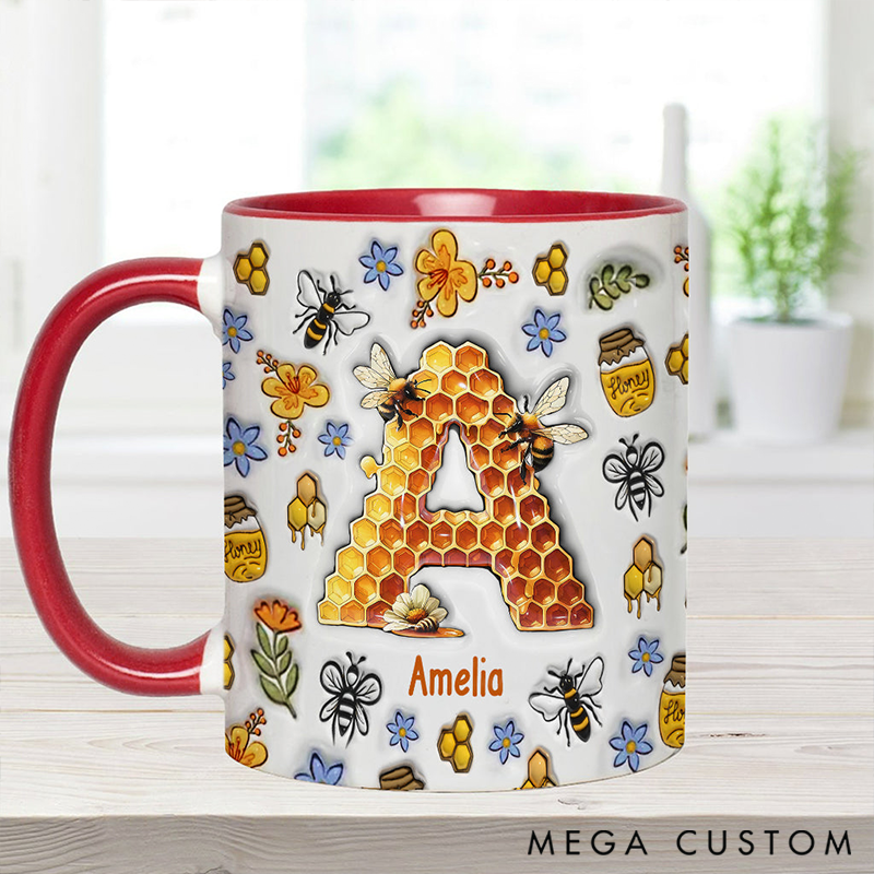 Personalized Stunning Bee Letter Mug Adorned with 3D Tool Embellishments Custom Name Engraved Mug for Avid Garden Lovers