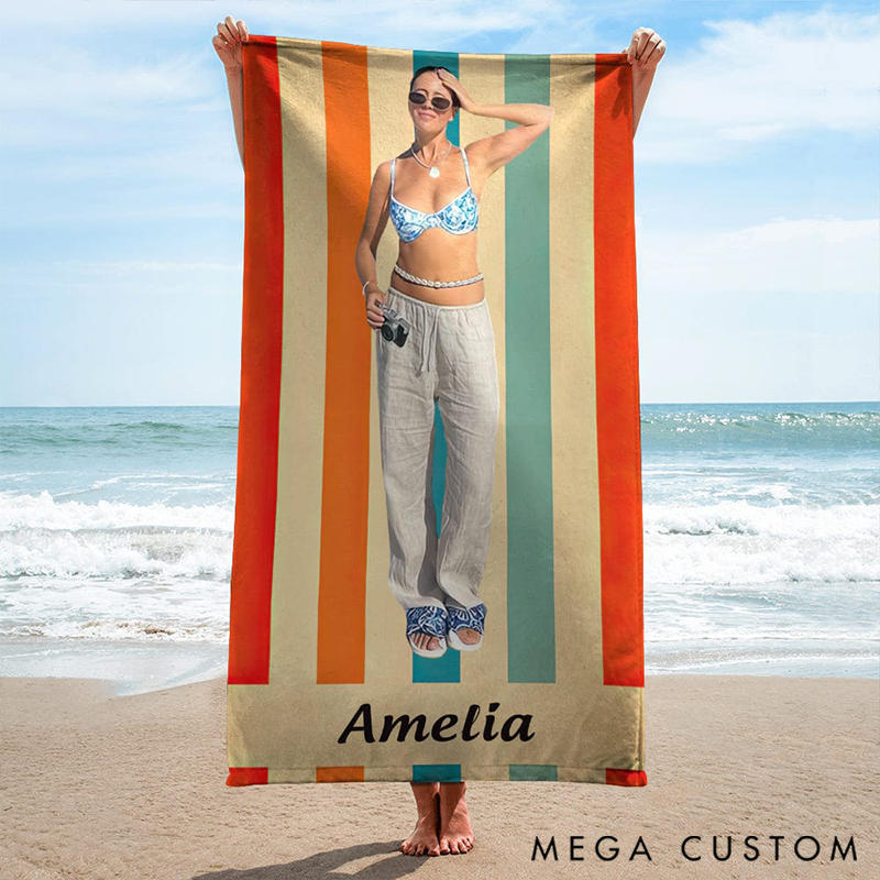 Personalized Custom Photo Traveling Beach Poolside Swimming Beach Towel Photo Soft Quick Dry Oversized Beach Towel Travel Essential Beach Party Gift for Friends