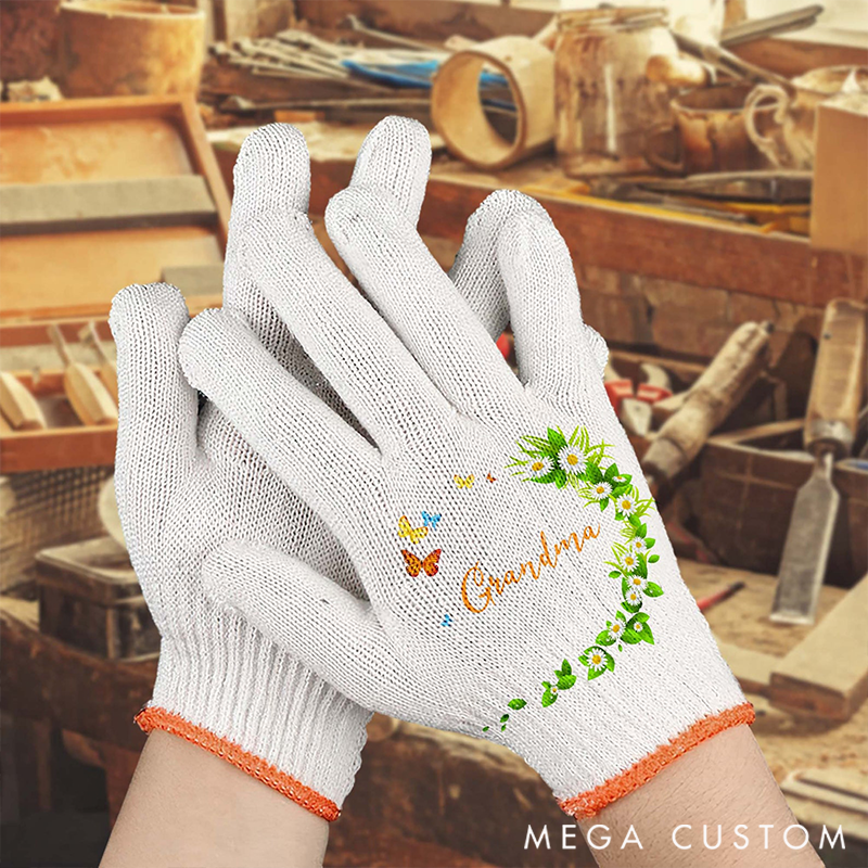 Personalized Name Gardening Gloves Decorated with Floral Wreaths & Butterflies Heartwarming Functional Tools for Beloved Gardeners