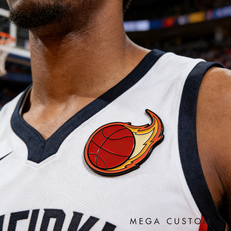 Personalized Sports Ball Pins with Fiery Design for Sports Lovers