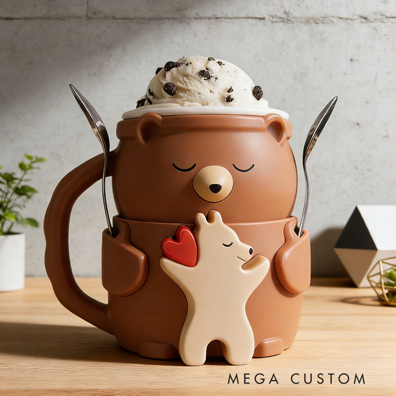Personalized Adorable Bear Ice Cream Cozy Pint Holder 3D Printed with Spoon Slots & Snack Drawer for Mom Kids