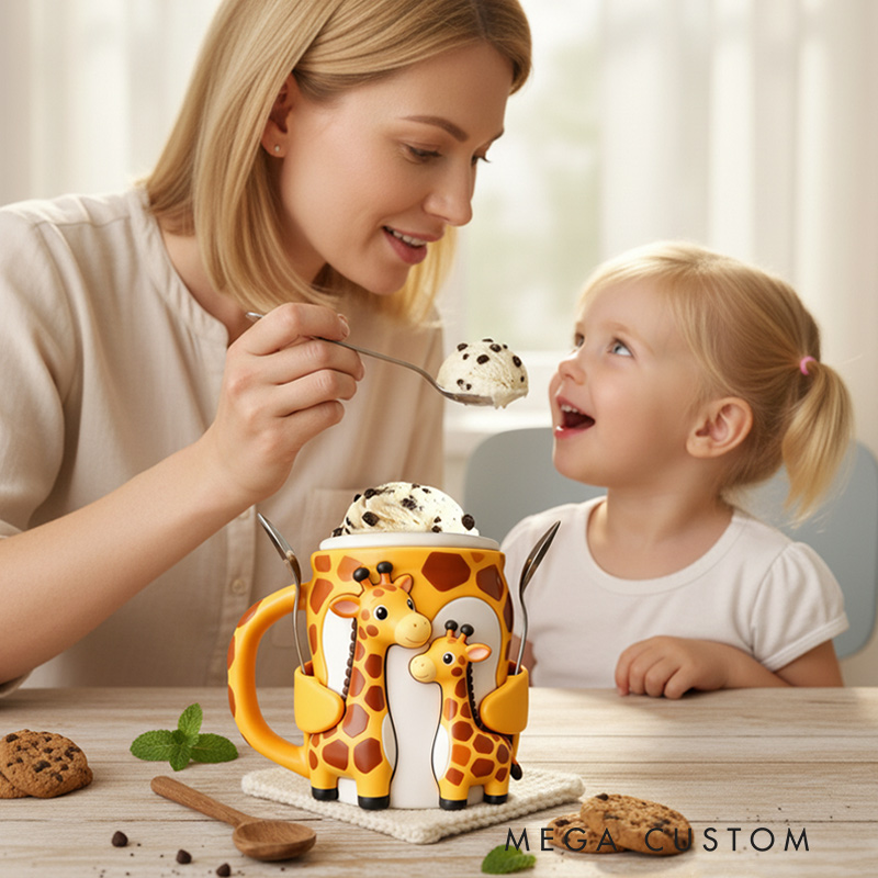 Personalized Adorable Giraffe Ice Cream Cozy Pint Holder 3D Printed with Spoon Slots for Mom Kids Ice Cream Lover