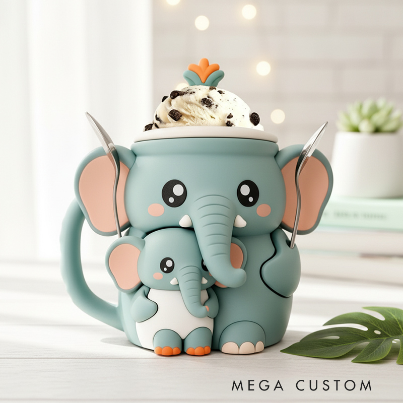 Personalized Adorable Elephant Ice Cream Cozy Pint Holder 3D Printed with Spoon Slots for Mom Kids Ice Cream Lover