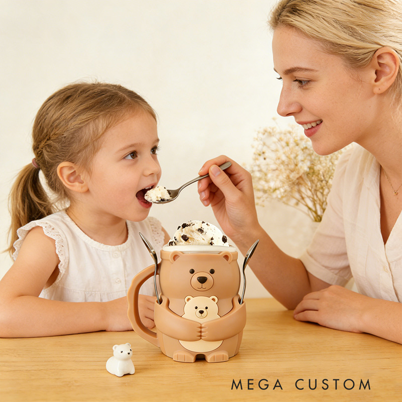 Personalized Adorable Bear Ice Cream Cozy Pint Holder 3D Printed with Spoon Slots & Snack Drawer for Mom Kids