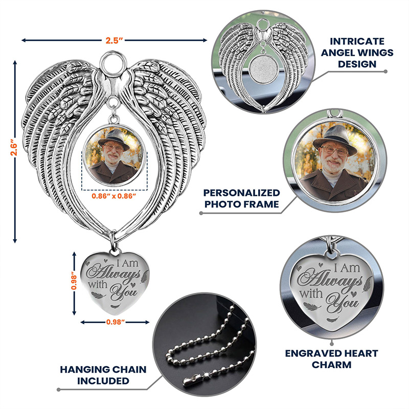 Personalized Angel Wings Photo Ornament I Am Always With You Car Ornament Sympathy Gift