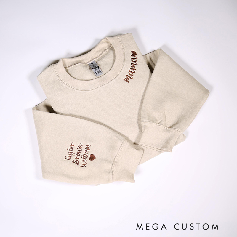 Personalized Mama Embroidered Sweatshirt with Kids Names On Sleeve Custom Mom Embroidery Hoodie Birthday Mommy Outfits Pregnancy Gifts