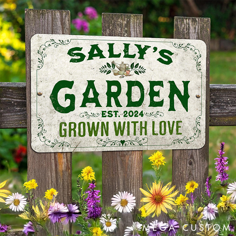 Personalized Metal Garden Sign Rustic Pollinator Custom Outdoor Decor Gifts for Mom Garden Lover Gift 
