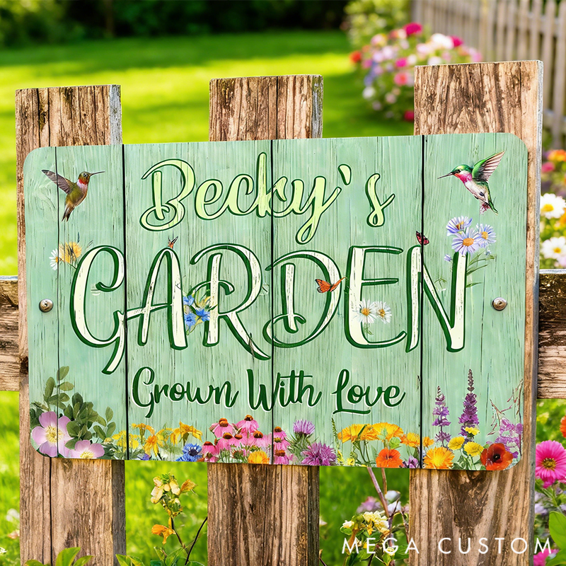 Personalized Metal Garden Sign Mint Green Farmhouse Decor Custom Outdoor Decor Gifts for Mom Garden Lover Gift