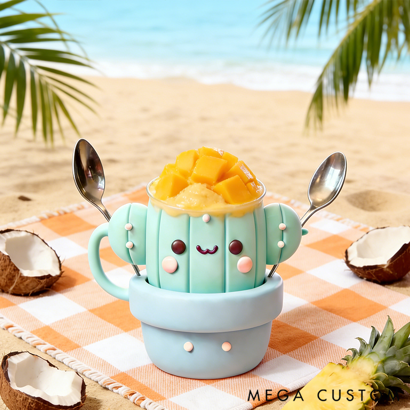 Personalized Cute Cactus Ice Cream Pint Holder with Spoon Slots Eco-Friendly 3D Print for Gardening Lovers
