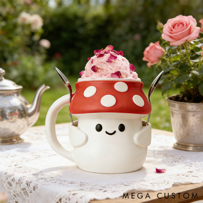 Personalized Cutea Mushroom Ice Cream Pint Holder with Spoon Slots Eco-Friendly 3D Print for Gardening Lovers
