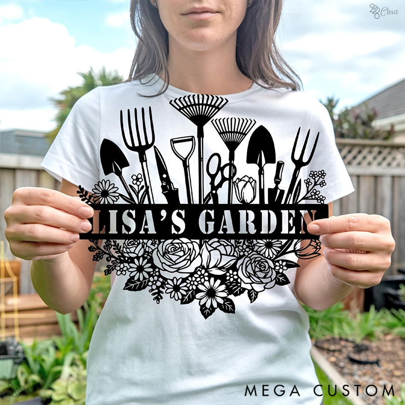 Personalized Custom Garden Sign with Tools Gift for Mom Garden Gift Outdoor Wall Art with Flower Decor for Garden Lover