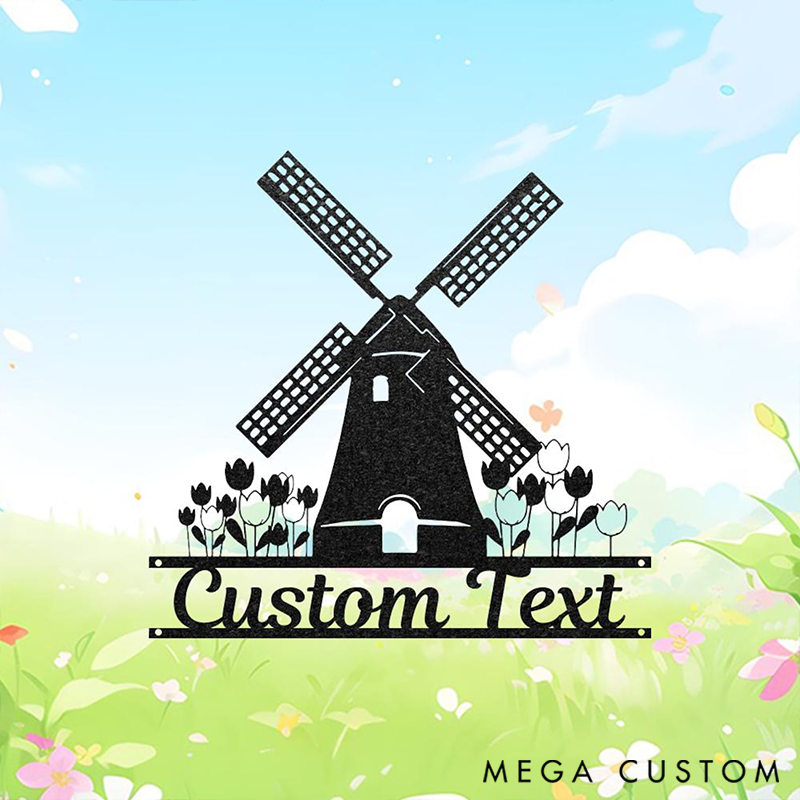 Personalized Windmill Sign Custom Name Monogram Wall Art Outdoor Patio Decor Garden Sign Barn Decor Farmhouse Decor