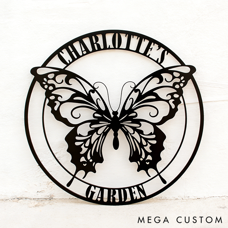 Personalized Custom Butterfly Garden Metal Yard Sign Gift for Her