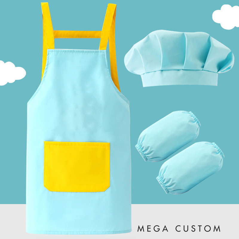 Personalized Highland Cow Kid Baking Apron with Name Initial Set of 3 Waterproof Apron with Hat Sleeve Birthday Gift for Kids