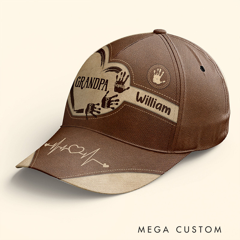 Personalized Classic Cap Custom Grandpa Dad Kids Handprints Gift for Grandpa Father's Day Gift