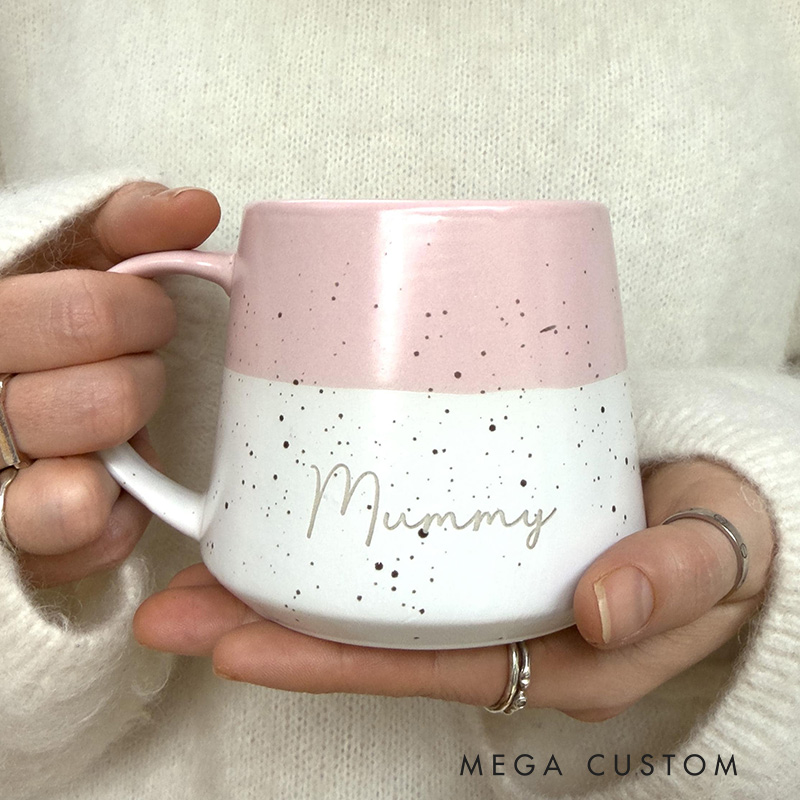Personalized Two-Tone Flecked Ceramic Mug Engraved Tea Coffee Cup Gift for Him Gift for Her Mum or Dad Gift