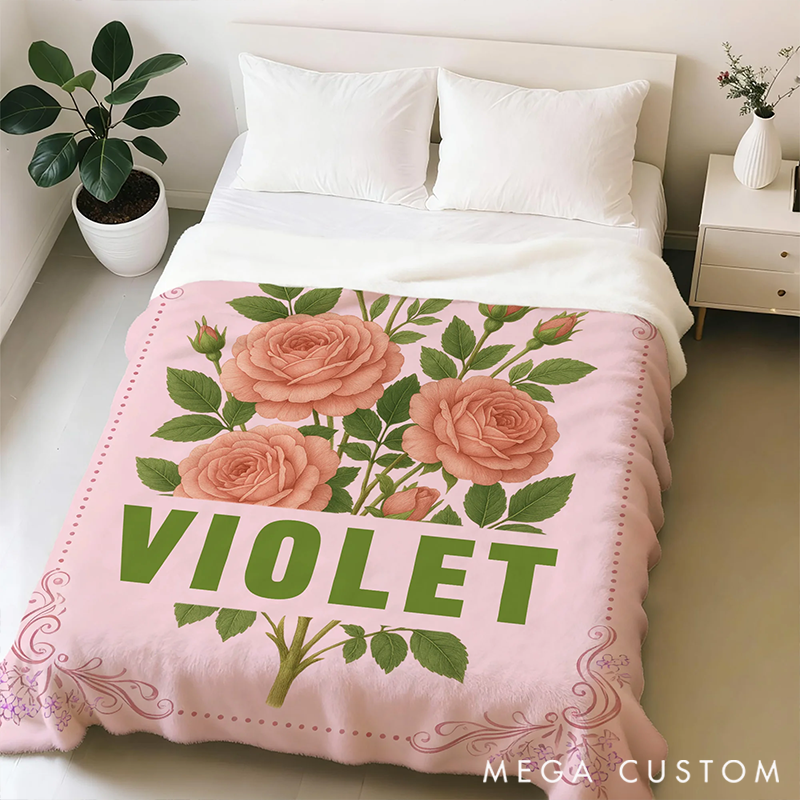 Personalized Multicolor Birth Flower Throw Blanket with Name Birthday Gift for Gardening Lover