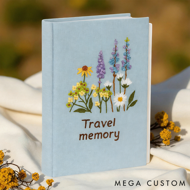 Personalized Travel Embroidered Photo Album Handmade Travel Memory Book Adventure Keepsake Album Vacation Photo Book Wanderlust Travel Unique Gift for Traveling Lover
