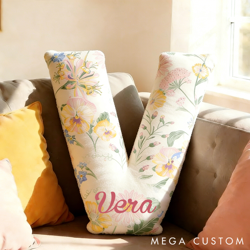 Personalized Initial Pillow Vintage Garden Pattern Custom Name Pillow for Girls Gardening Lovers Gift