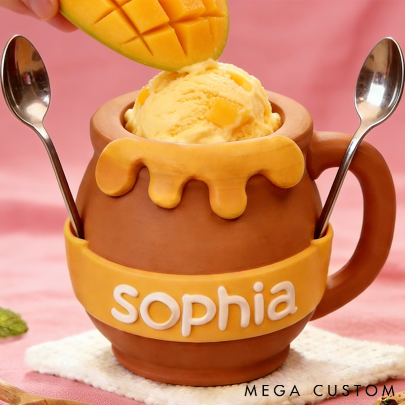  Personalized Cute Honey-Pot Ice Cream Pint Holder with Spoon Slots Eco-Friendly 3D Print for Gardening Lovers