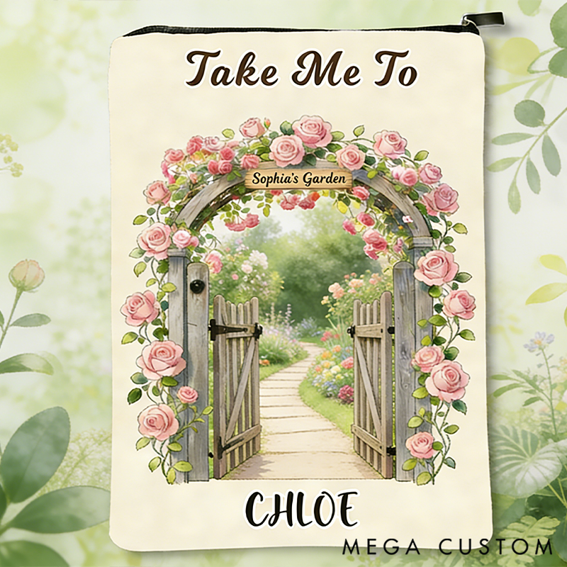 Personalized Take Me to Garden Book Sleeve Cover with Name Zipper and Front Pocket Birthday Christmas Gift for Gardening Lovers