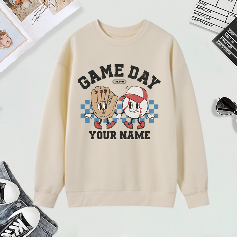 Personalized Game Day Sweatshirt with Custom Name and Baseball Design