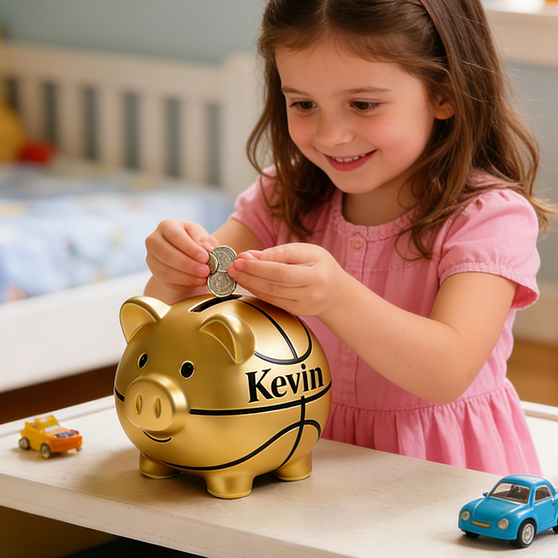 Personalized Gold Basketball Piggy Bank with Custom Name Luxurious and Fun for Kids and Fans