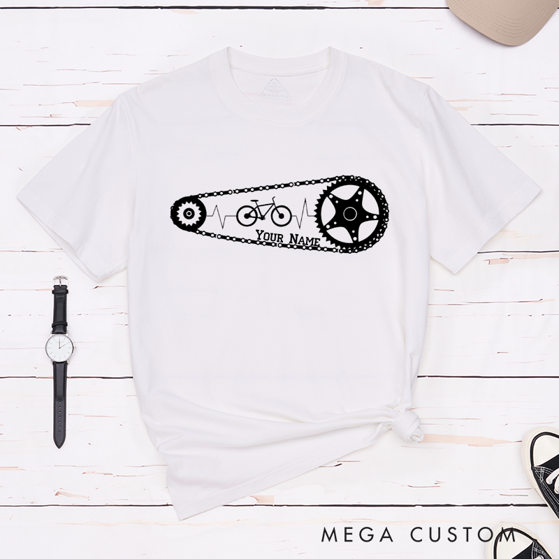 Personalized Cycling Chain T-Shirt with a Heartbeat Motif for Outdoor Adventures Riding Cycling Biking Enthusiasts