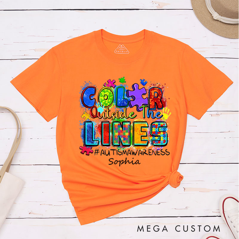 Personalized Color Outside the Lines Autism Awareness T-Shirt Neurodiversity Shirt
