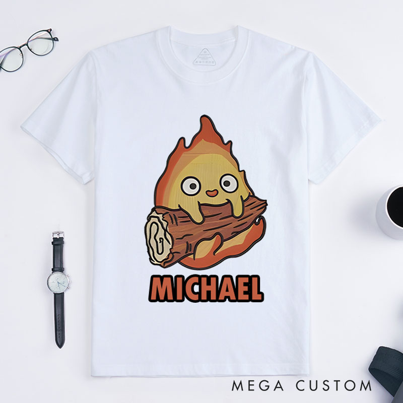 Personalized Firefighter T-Shirts Cute Flame with Log Character Fashion Design T-Shirts