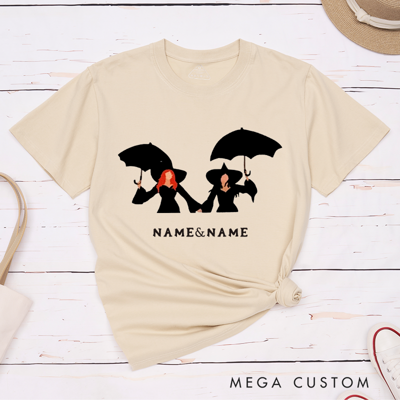 Personalized  Classic T-Shirt Custom Name Witchy Friends Halloween Gift Unisex Black Hat Umbrella Design 