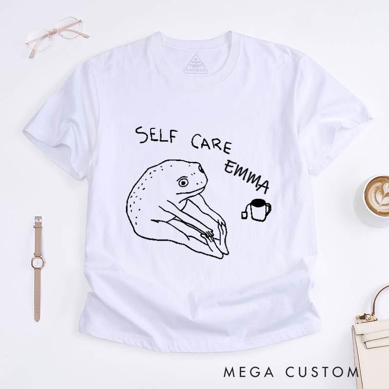 Personalized Funny Frog Self Care T-Shirt Funny Yoga Retro T-Shirt Yoga Gift for Her Cottagecore Frog T-Shirt Positive Vibe Tees