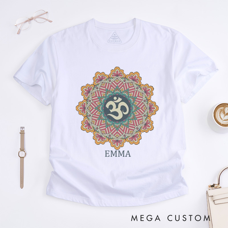 Personalized Om Yantra Mandala T-Shirt Yoga Meditation Spiritual T-shirt Ohm Aum Sacred Geometry Hindu Buddhist Clothing