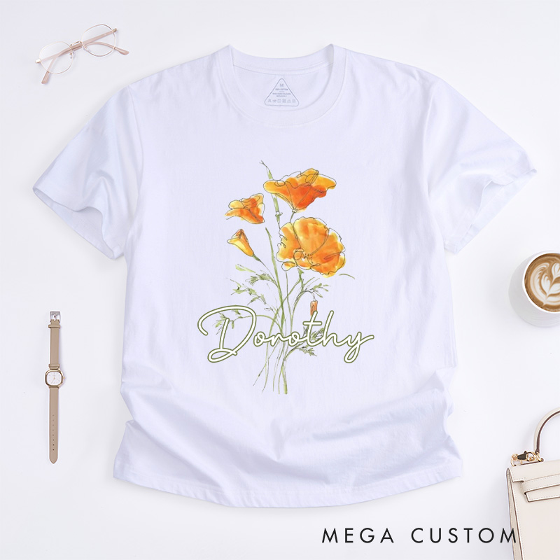 Personalized Golden Poppy Classic T-Shirts Wildflower Shirt Plant Lover Shirt Botanical Shirt California Poppy T shirt Gardening Lover Gift