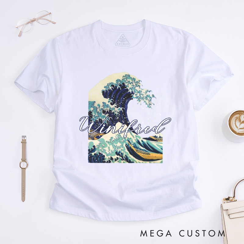 Personalized Giant Wave Classic T-Shirts Artistic Shirts Vacation Tee Customized Name Shirt Gift For Traveler