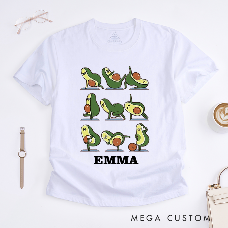 Personalized Yoga Avocado T-Shirts Cute T-Shirts Funny T-Shirts Yoga Lovers T-Shirts Gift Custom T-Shirts