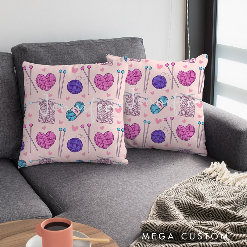 Personalized Knitting Throw Pillows Yarn Ball Gift for Knitting Lovers