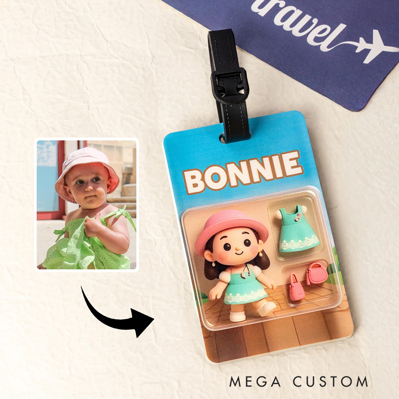 Personalized 3D Cartoon Character Traveling Luggage Tag with Name and Photo Travel Accessory Birthday Gift for Family Friend Travel Lover