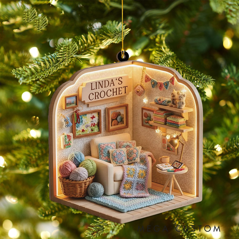 Personalized Crocheter Acrylic Christmas Ornament Hanging Decor Personalized Yarn Ornament Gift for Knitters and Crochet Lovers