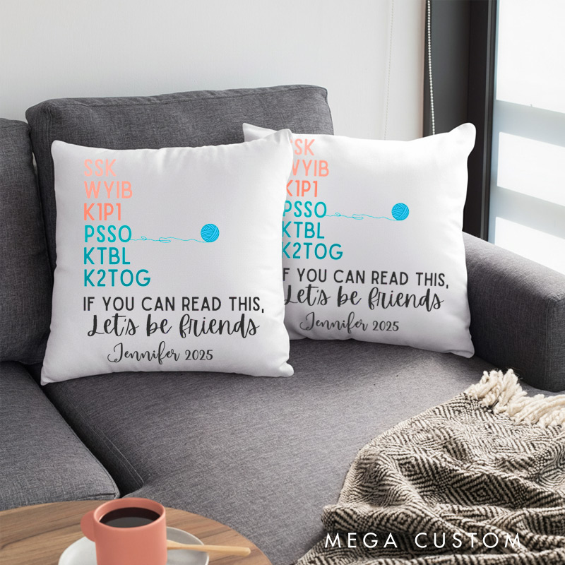 Personalized Knitting Throw Pillows Knitting Word Abbreviations Gift for Knitting Lovers