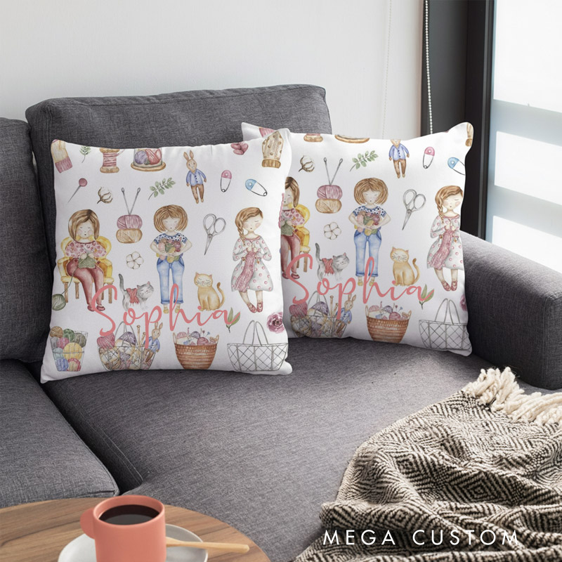 Personalized Knitting Throw Pillows the Knitter Gift for Knitting Lovers