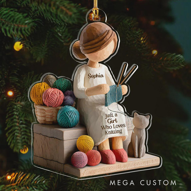 Personalized Just A Girl Who Loves Knitting Acrylic Ornament